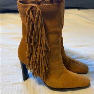 Western Fringe Suede Tan Ankle Boots